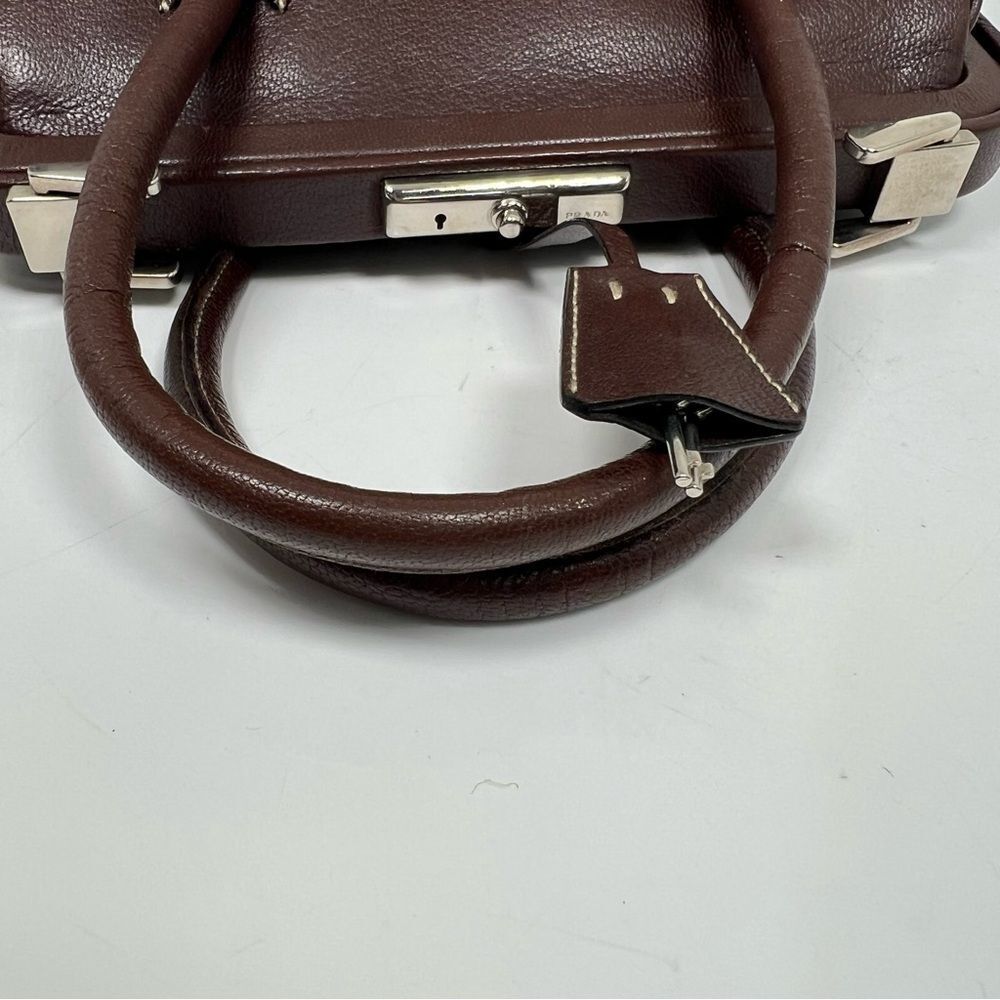 PRADA MADRAS CERNIERA DOCTOR BAG SATCHEL Red Brown LEATHER With A TOP HANDLE - Picture 10 of 16